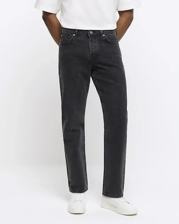 Washed black straight fit jeans