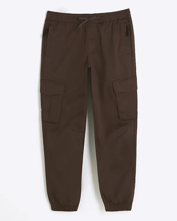 Washed brown slim fit cargo joggers