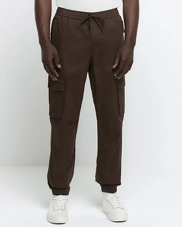 Washed brown slim fit cargo joggers