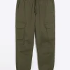 Washed khaki regular fit cargo joggers