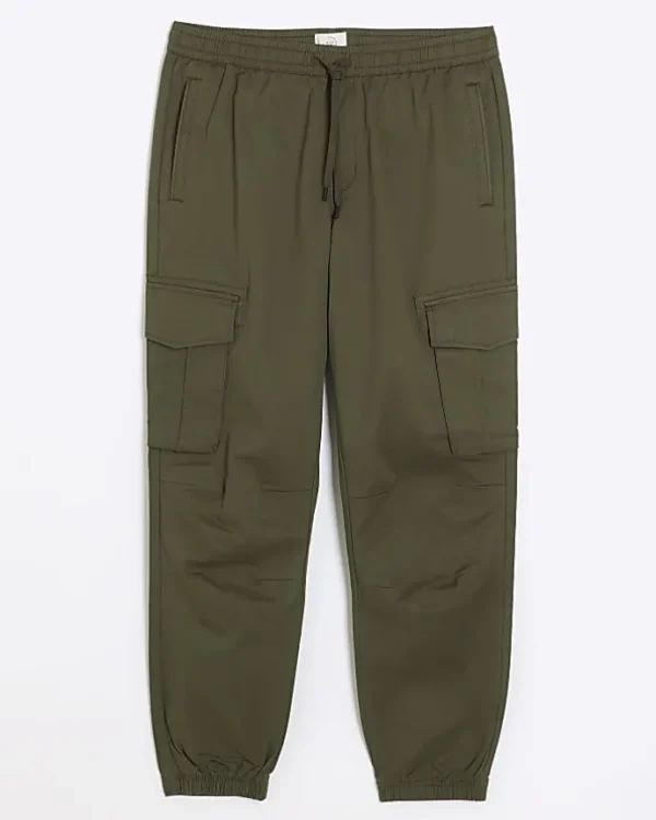 Washed khaki regular fit cargo joggers