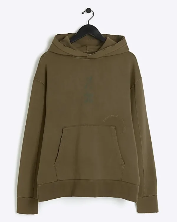 Washed khaki regular fit Japanese hoodie