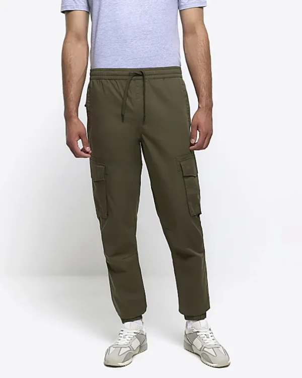 Washed khaki regular fit cargo joggers