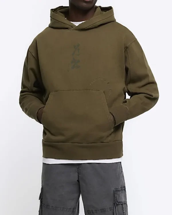 Washed khaki regular fit Japanese hoodie