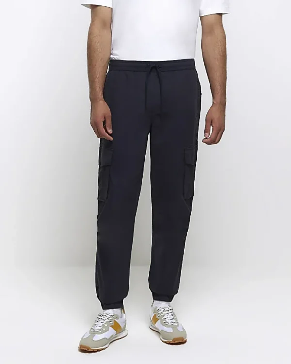 Washed navy slim fit cargo joggers