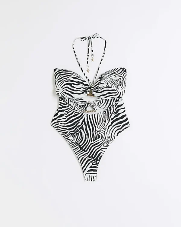 White animal bandeau cut out swimsuit