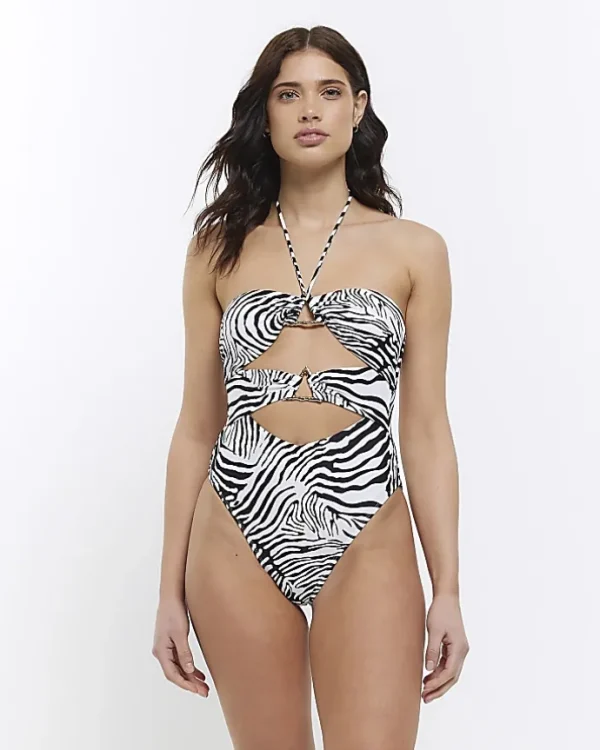 White animal bandeau cut out swimsuit