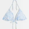 White floral frill triangle bikini top