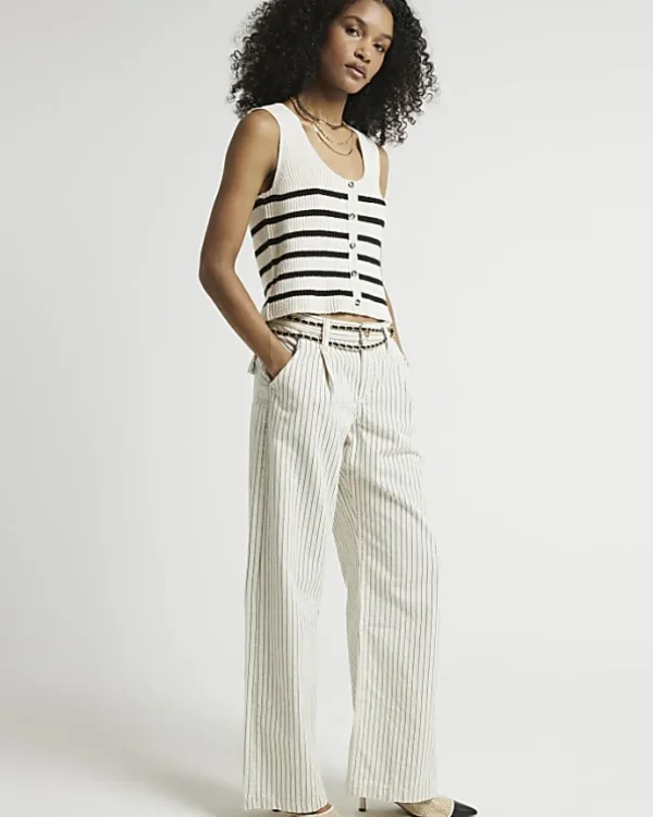 White high waisted stripe loose jeans