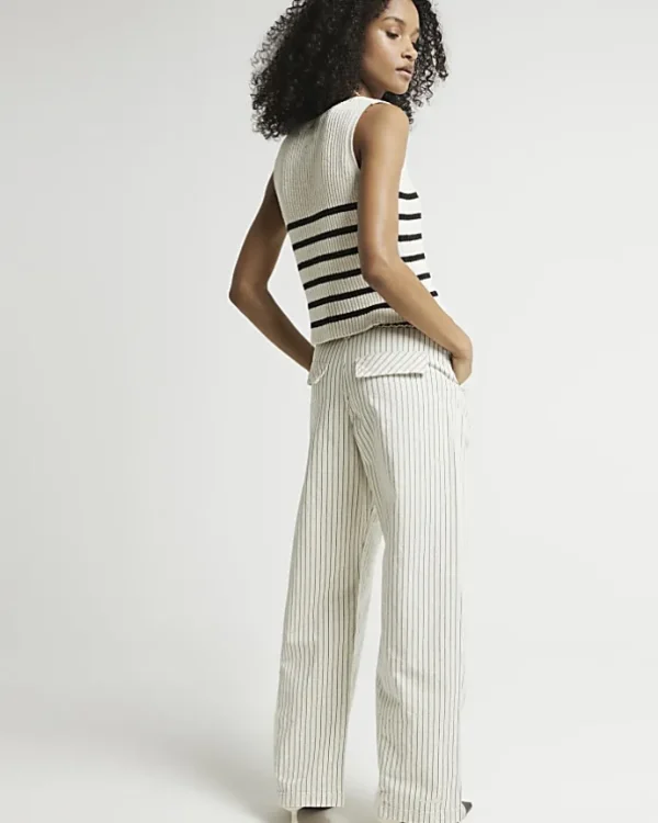 White high waisted stripe loose jeans