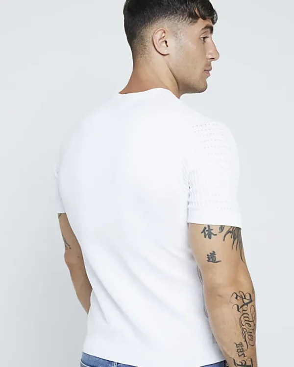 White muscle fit brick knit t-shirt