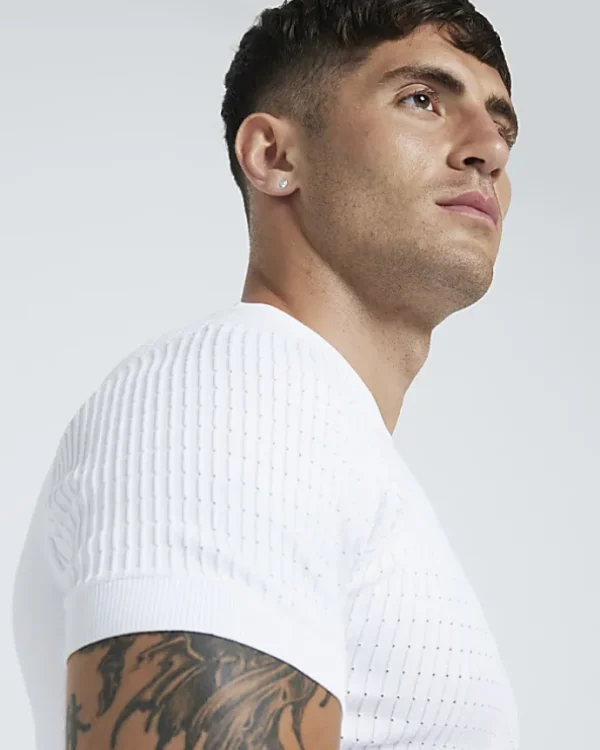 White muscle fit brick knit t-shirt