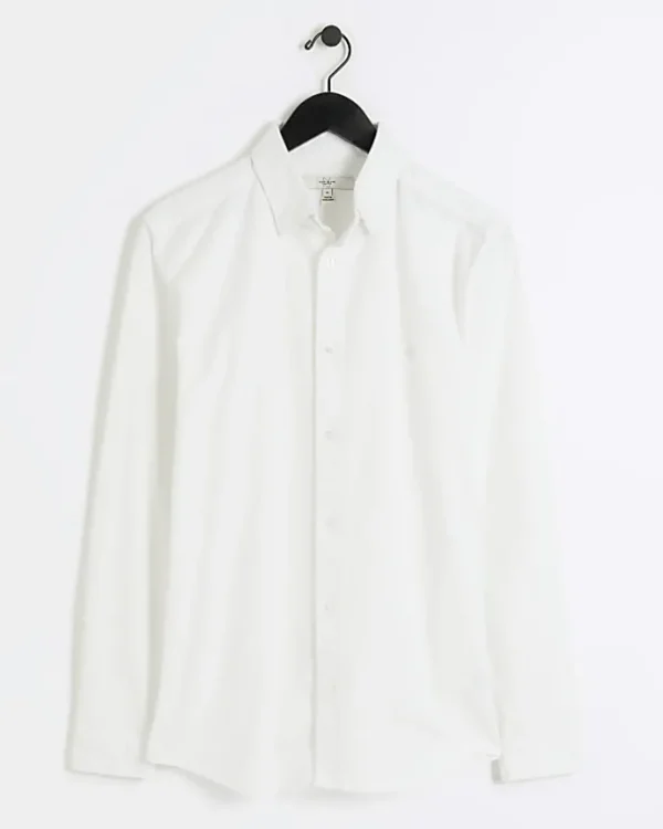 White muscle fit oxford smart shirt