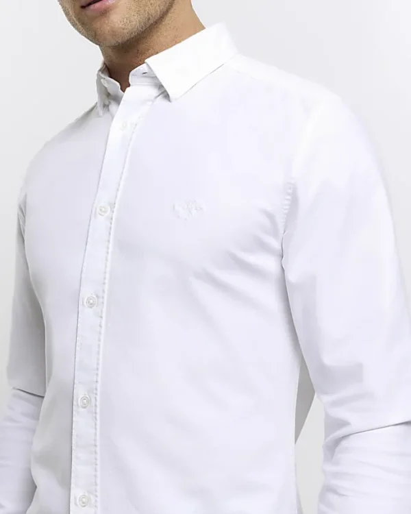 White muscle fit oxford smart shirt