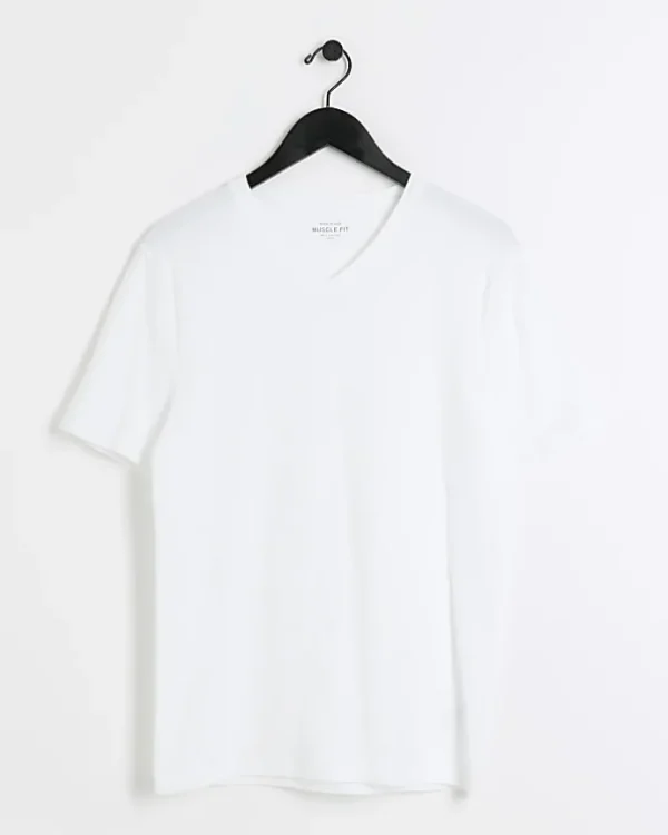 White muscle fit V neck t-shirt