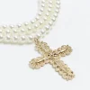 White pearl cross multirow necklace