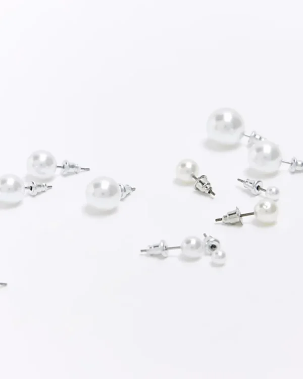 White pearl stud earrings multipack