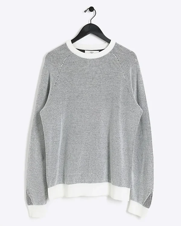 White regular fit knit textured jumper