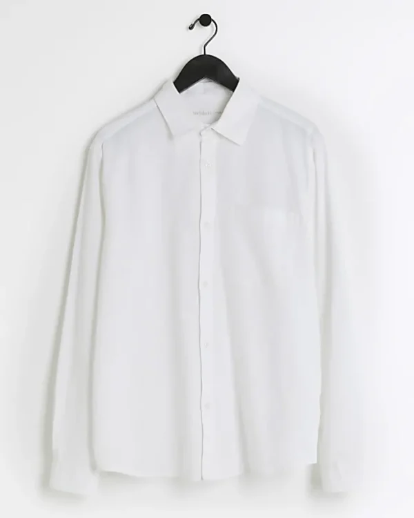 White regular fit linen blend shirt