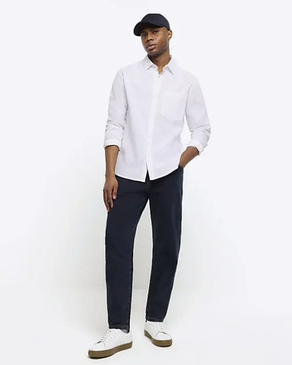 White regular fit linen blend shirt