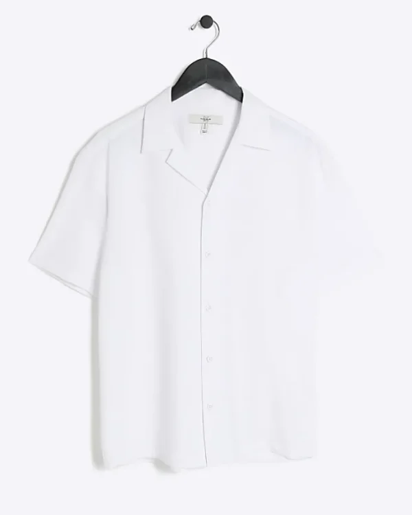 White Regular Fit Seersucker Revere Shirt