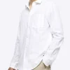 White regular fit striped linen blend shirt