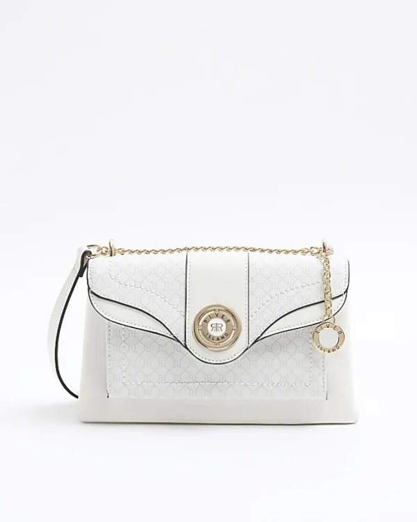 White RI monogram chain shoulder bag