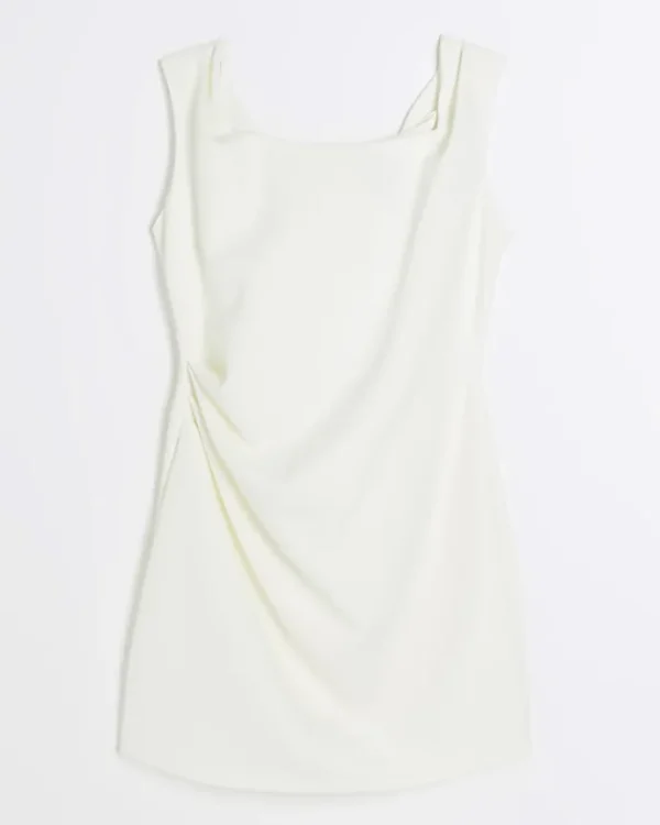 White ruched bodycon mini dress