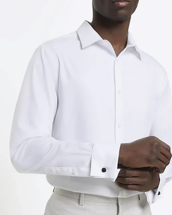 White slim fit double cuff smart shirt