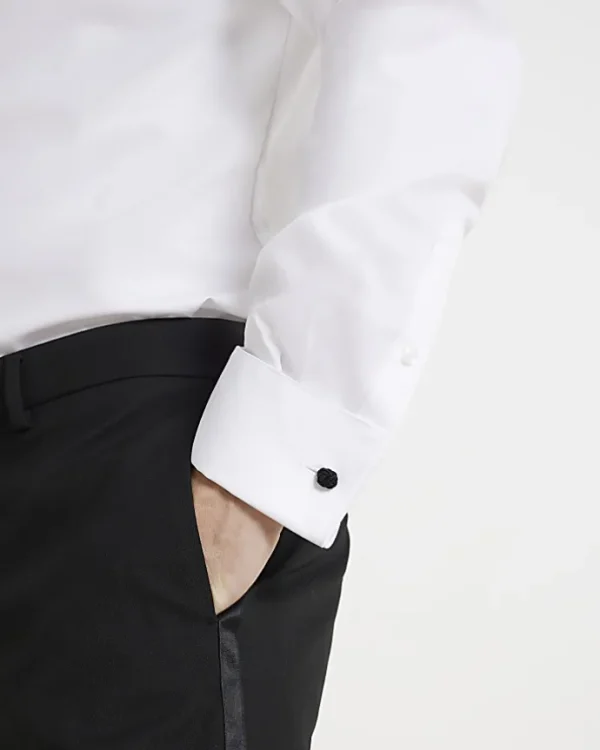 White slim fit double cuff smart shirt