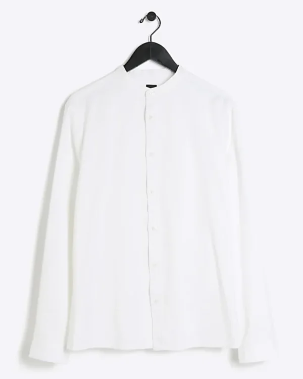 White slim fit grandad collar shirt