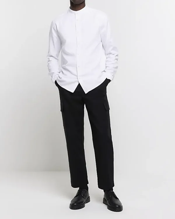 White slim fit grandad collar shirt