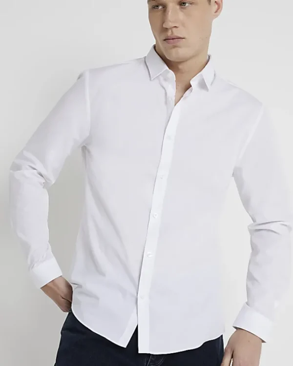 White slim fit long sleeve shirt