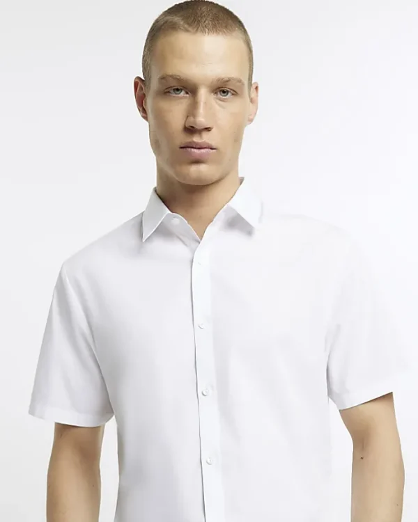 White slim fit short sleeve shirt