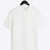 White slim fit textured knit polo