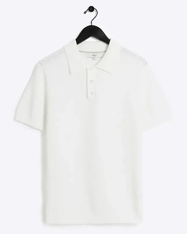 White slim fit textured knit polo