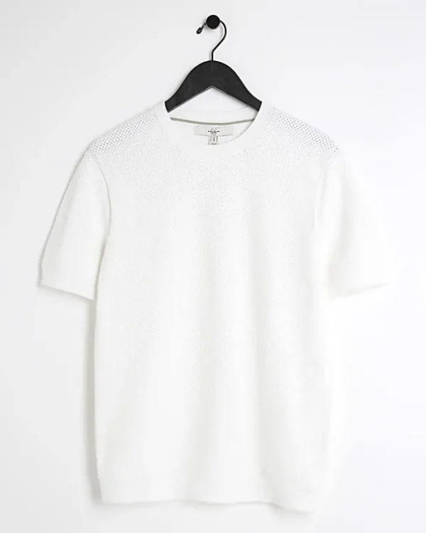 White slim fit textured knit t-shirt