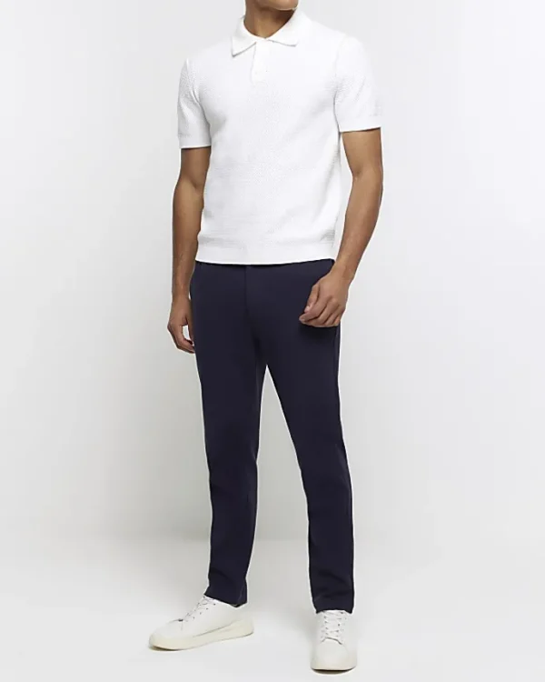 White slim fit textured knit polo