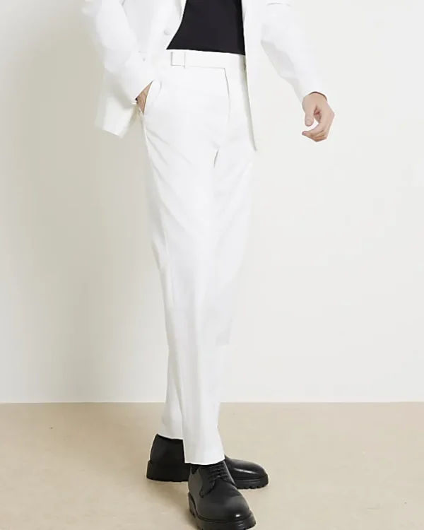 White slim fit tuxedo suit trousers