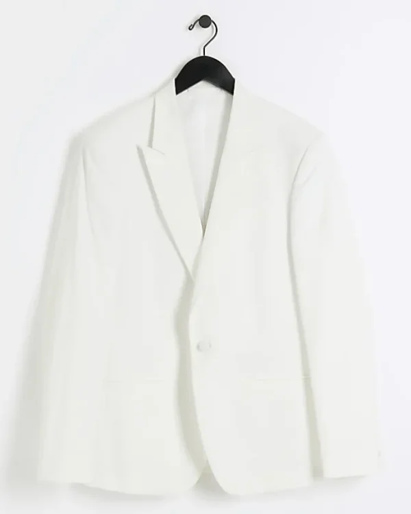 White slim fit tuxedo suit jacket