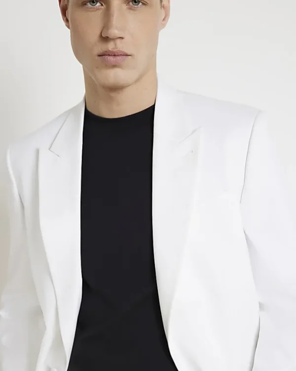 White slim fit tuxedo suit jacket