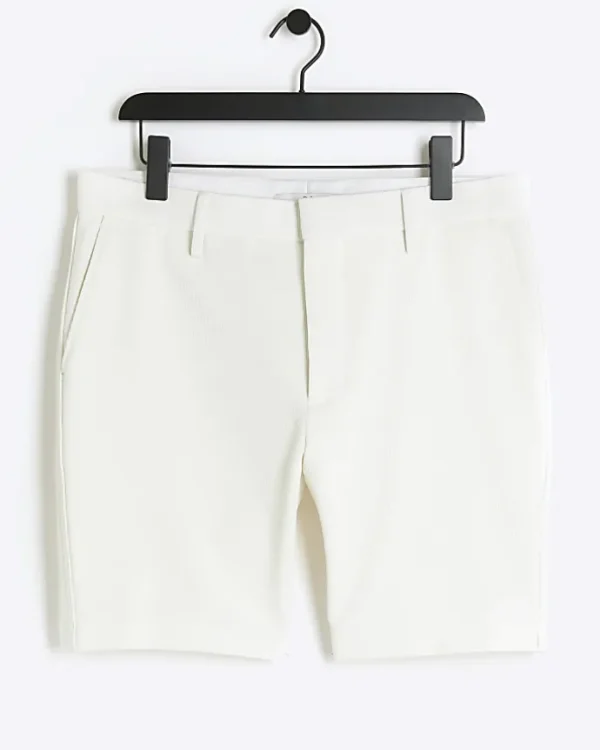 White slim fit waffle shorts