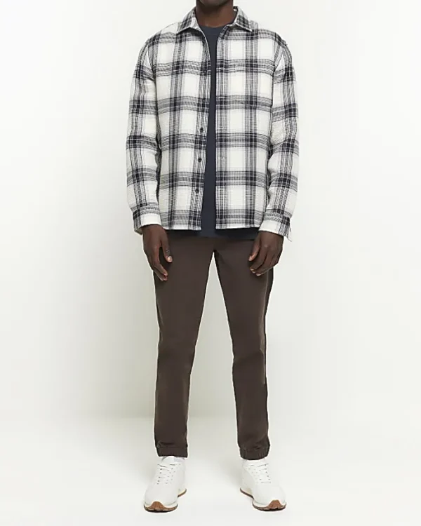 White slim fit waffle textured check shirt