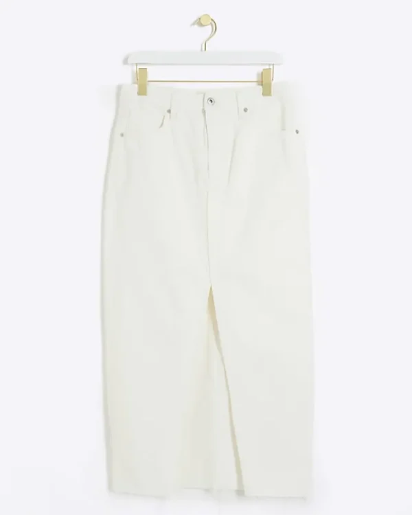 White split hem denim maxi skirt