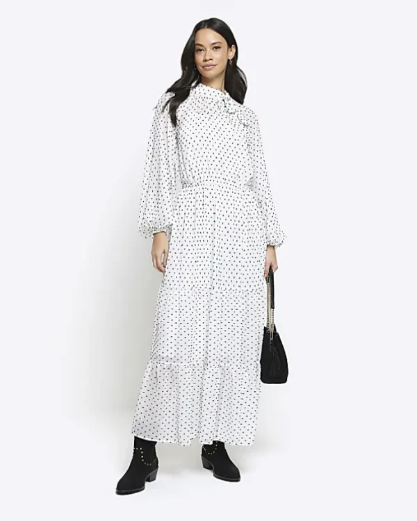 White spot bow swing midi dress