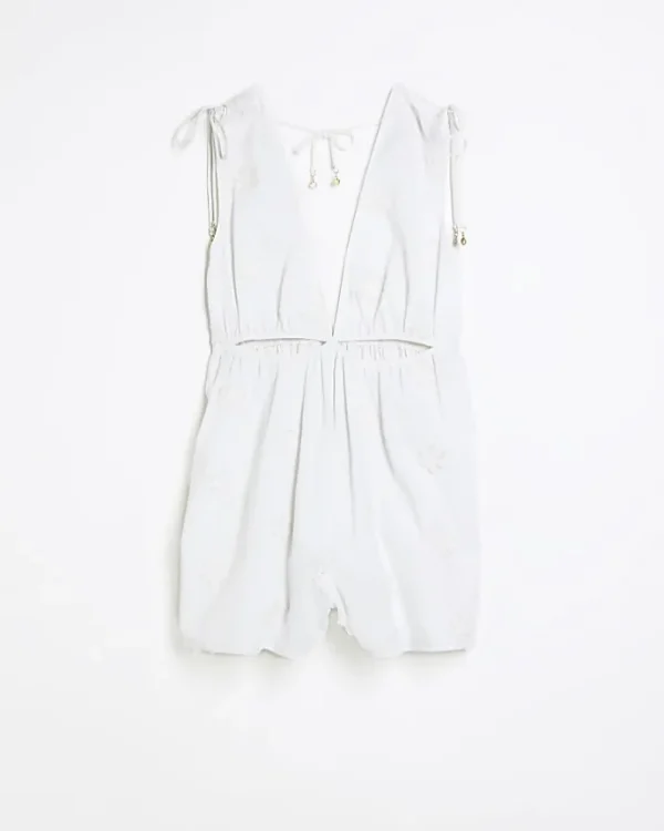 White textured cut out playsuit