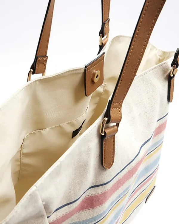 Yellow canvas stripe tote bag