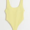 Yellow crinkle scoop neck swimsuit