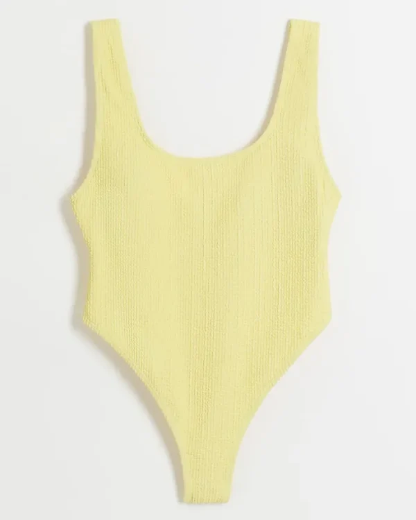 Yellow crinkle scoop neck swimsuit