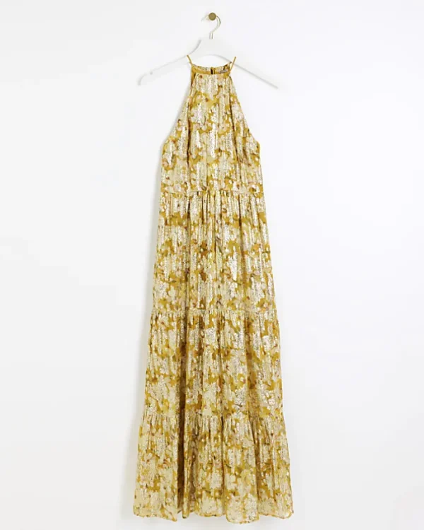 Yellow floral glitter slip maxi dress